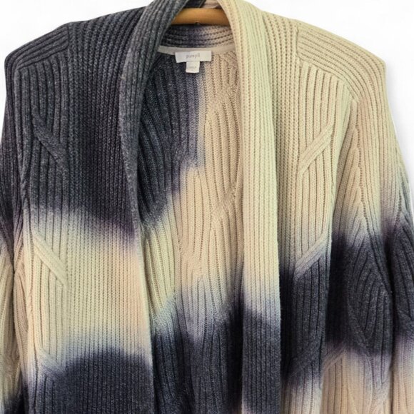 J.Jill Pure Jill Women's Cable Knit Cardigan Open Front Blue Ivory Tie-dye Large - Picture 6 of 16